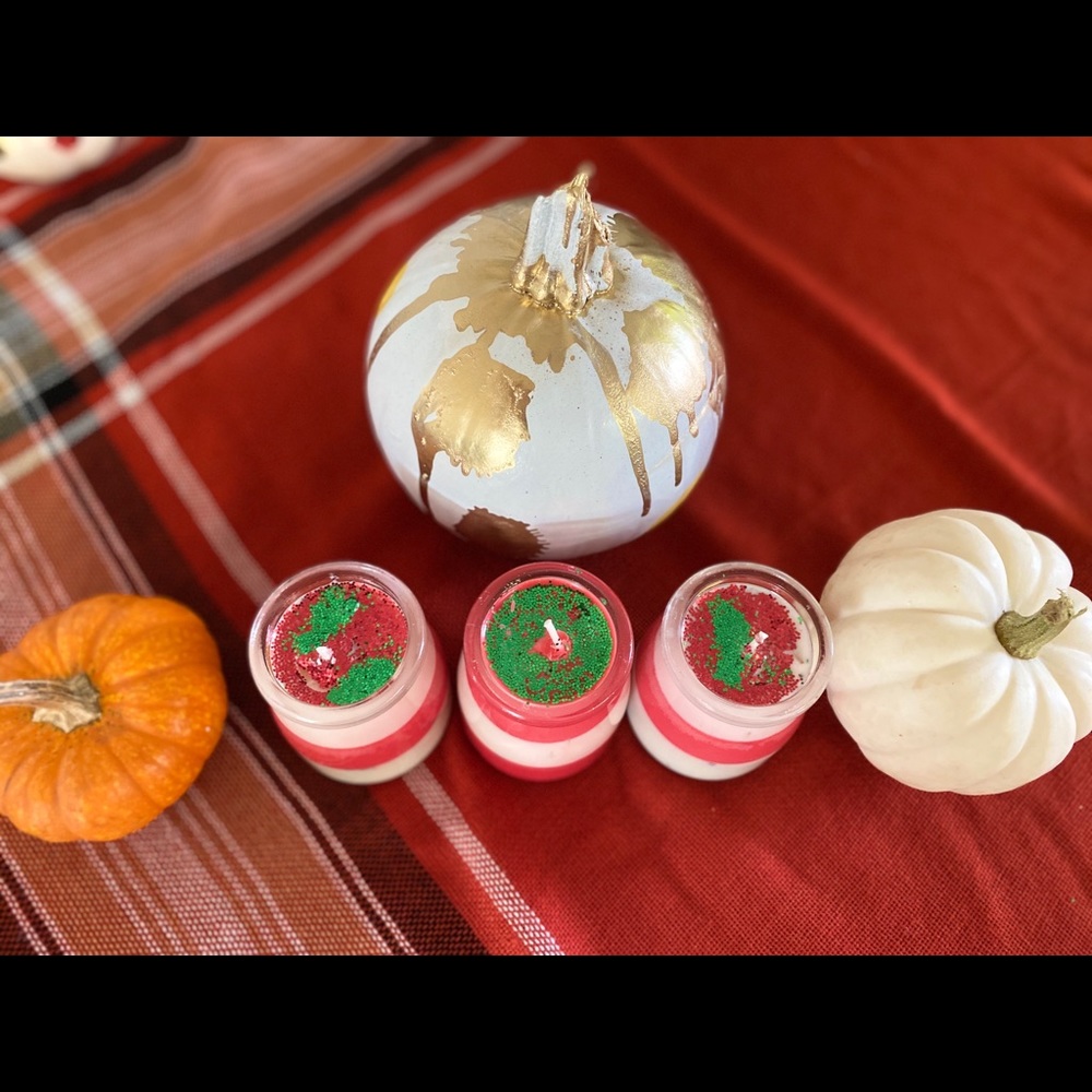 Cute candy cane soy wax candles with Reiki energy